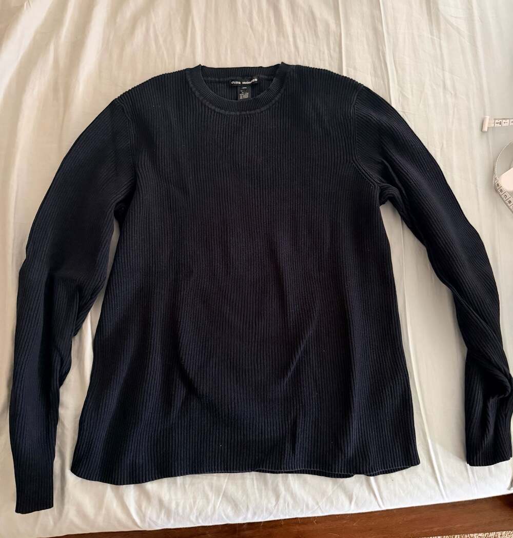 Club Monaco Men's Black Ribbed Crewneck Long Sleeve Sweater